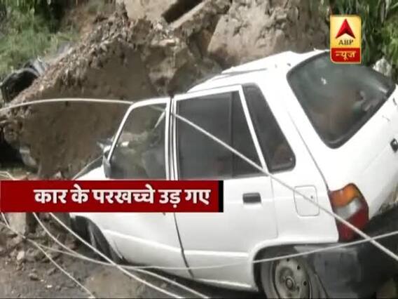 Shimla: Car crushed as rocks from a mountain fall over it