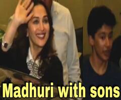 Madhuri Dixit with her teenager sons Arin-Rayaan & hubby Dr. Shriram Nene in Mumbai