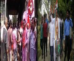 ভোটপ্রচারে বোলপুর কেন্দ্রের তৃণমূল প্রার্থী অসিত মাল ও শ্রীরামপুর কেন্দ্রের সিপিএম প্রার্থী তীর্থংকর রায় 