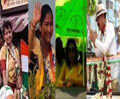 হুডখোলা গাড়িতে প্রচার দুই তারকা তৃণমূল প্রার্থী শতাব্দী, প্রসূনের