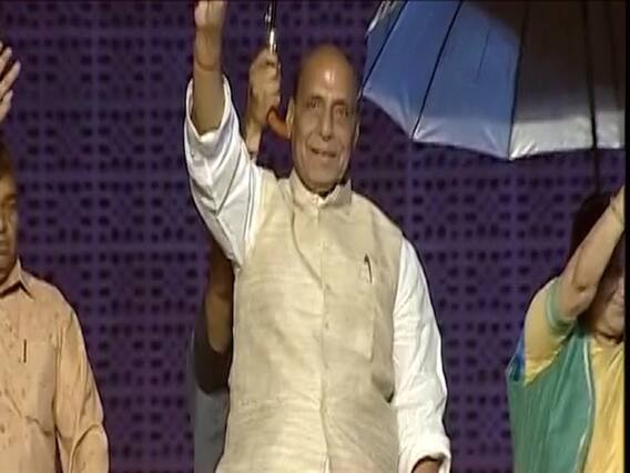 Visuals of Rajnath Singh from BJP office in Delhi