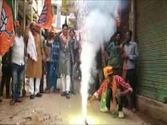 BJP workers burn crackers as party celebrates victory in Raipur 