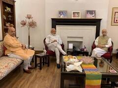जीत के बाद नरेंद्र मोदी और अमित शाह ने बीजेपी के वरिष्ठ नेताओं से लिया आशीर्वाद, देखिए