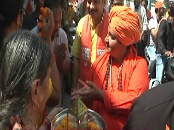 Visuals of Sadhvi Pragya's bike rally