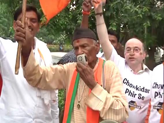 Anticipating win, BJP workers celebrate outside party office in Delhi