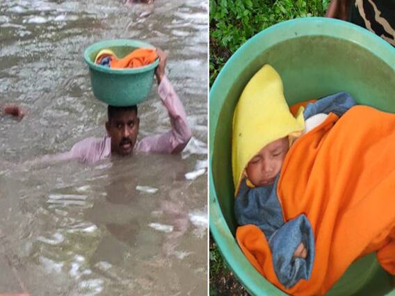 વડોદરામાં ગળા સુધીના પાણીમાં PSIએ બાળકીને ટબમાં સુવાડી પૂરથી બચાવી, જુઓ Live Video 